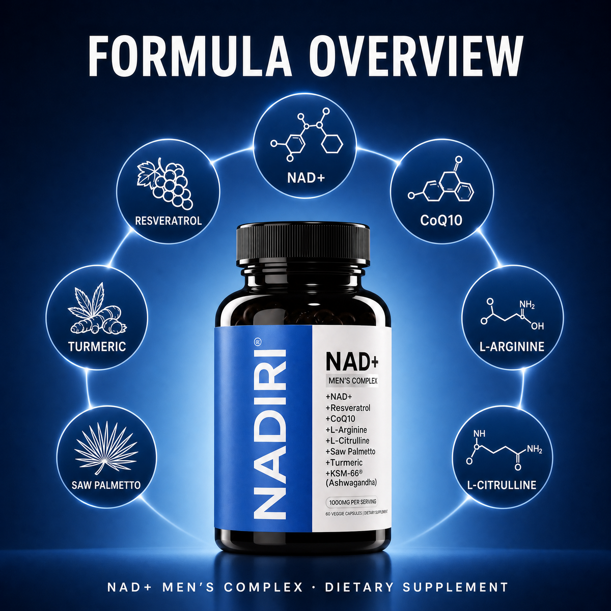 Formula overview for NADIRI NAD+ Complex, 13 actives across three blends