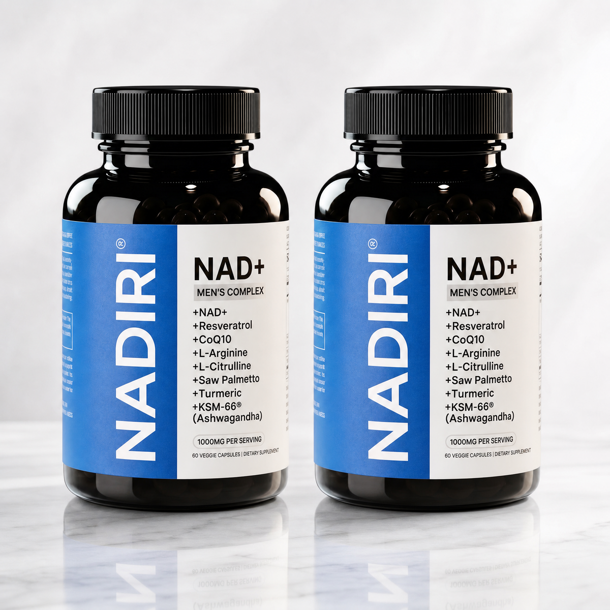 Two bottles of NADIRI NAD+ Complex, a two-month supply