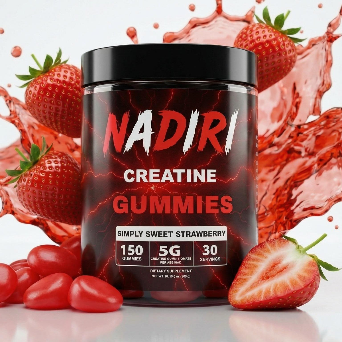 NADIRI Creatine Gummies jar — Simply Sweet Strawberry, 150 gummies