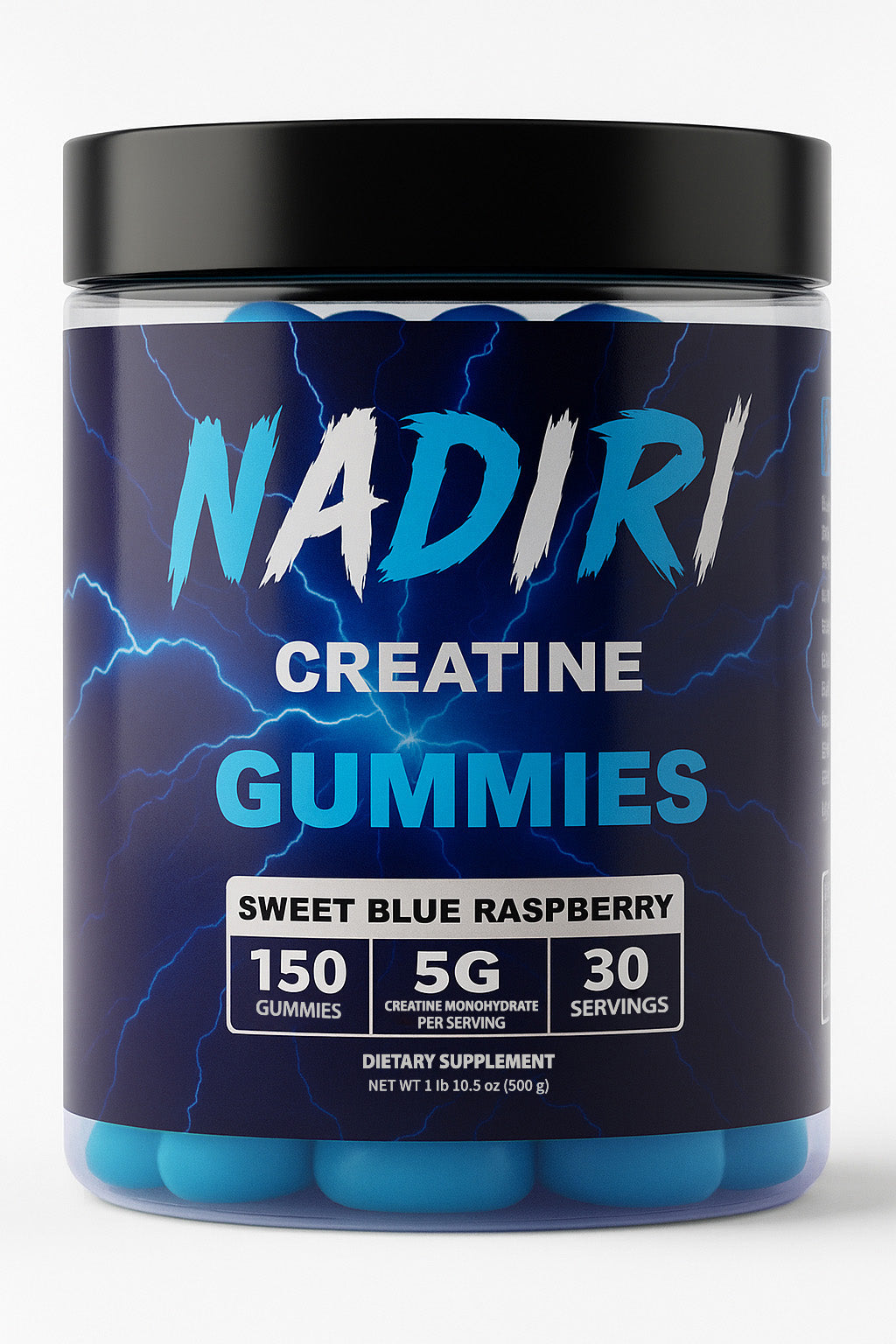 NADIRI Creatine Gummies jar — Sweet Blue Raspberry flavour