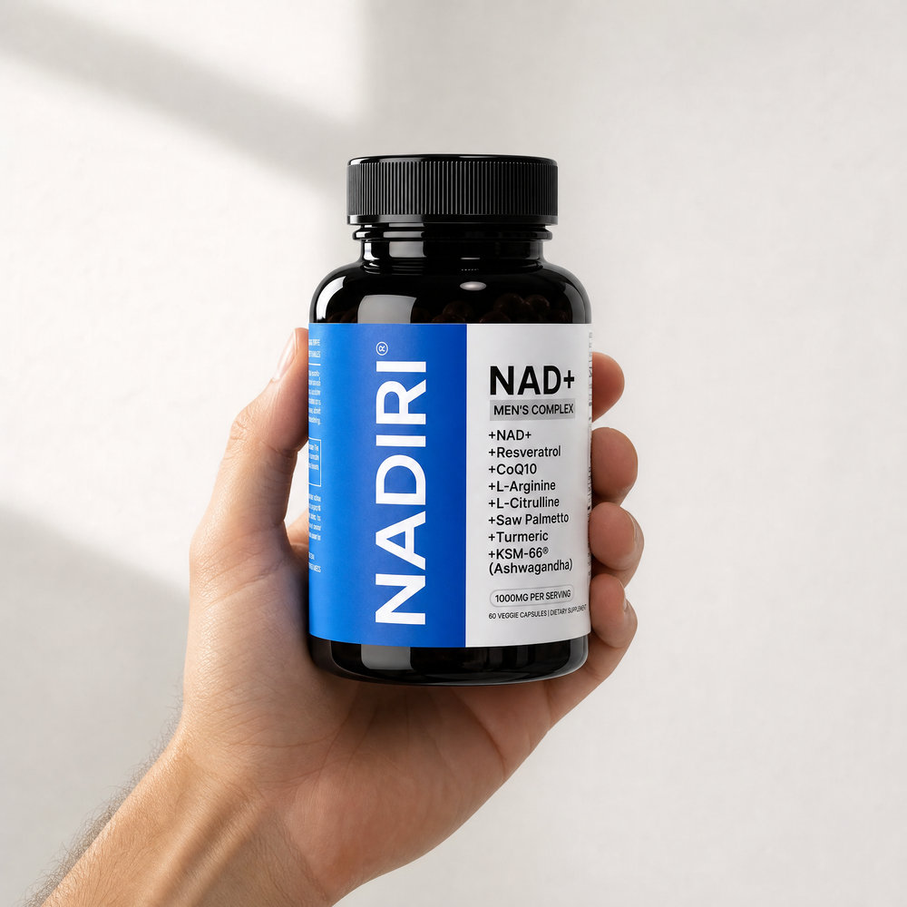 NADIRI NAD+ Complex bottle held in one hand